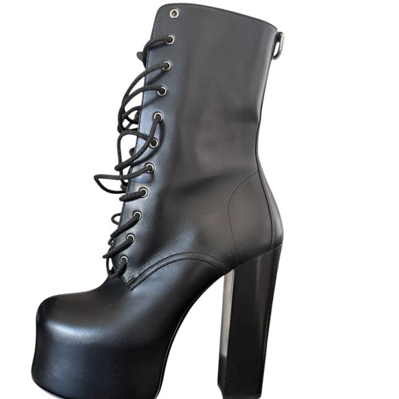 YSL Saint Laurent 690765 Women's Mina 95 Black Platform Leather Boots sz 38.5 - Picture 2 of 15